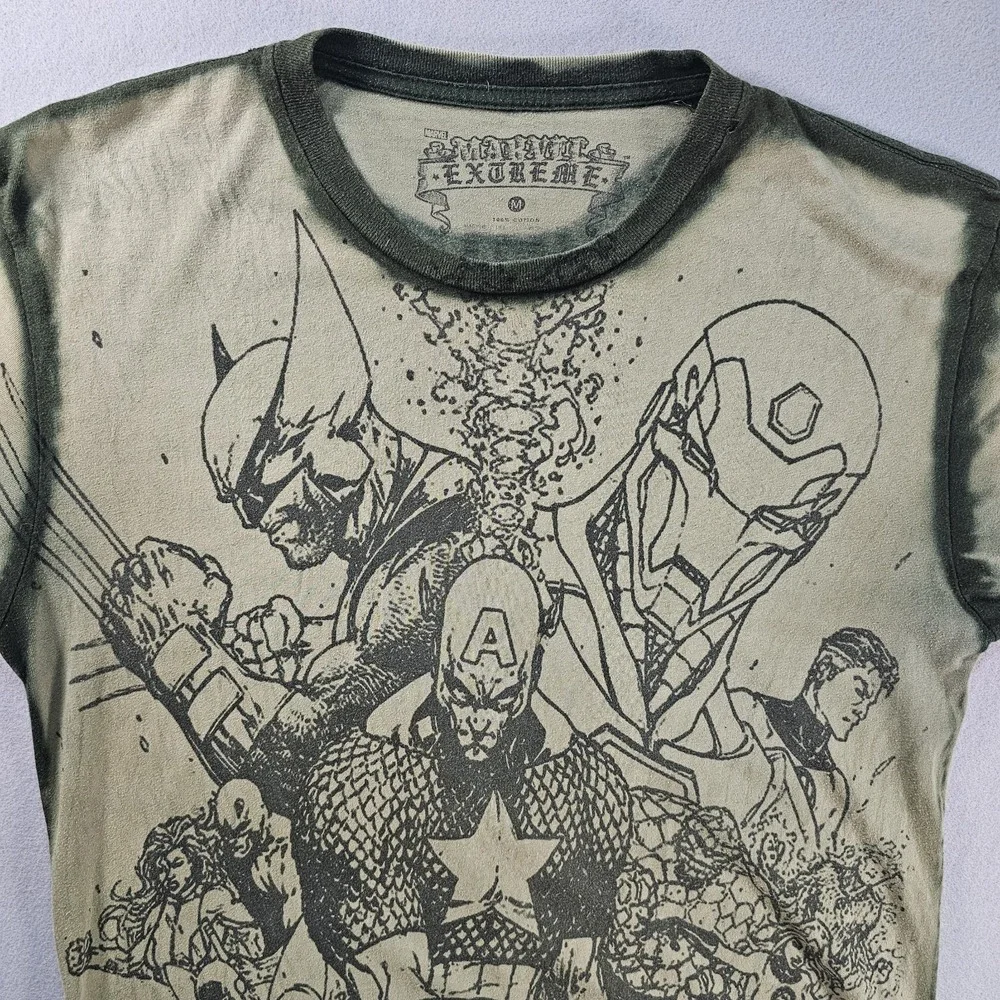 Marvel Extreme T Shirt Mens Medium Captain America Wolverine Iron Man All Over